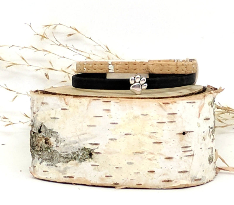Sm Paw - Classic Cork Bracelet: Black Silver / S