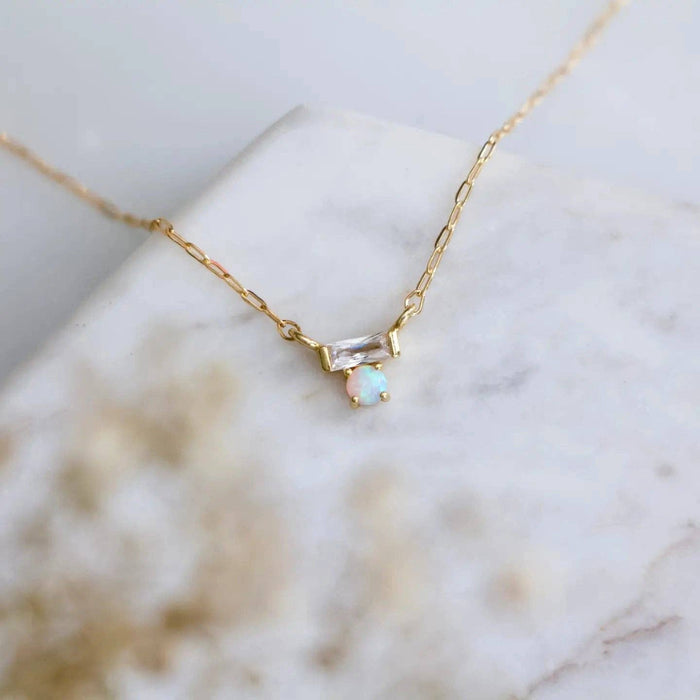 Mini Opal CZ Bar Necklace - Gold Filled: 17"