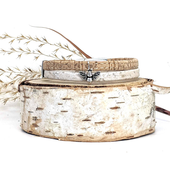 Small Bumblebee - Classic Cork Bracelet: White / S