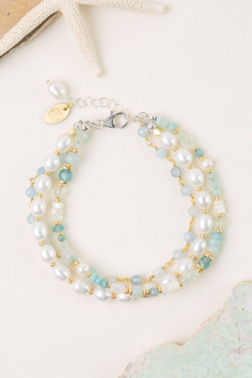 Serenity 7.5-8.5" Aquamarine, Freshwater Pearls, Apatite Multistrand Bracelet