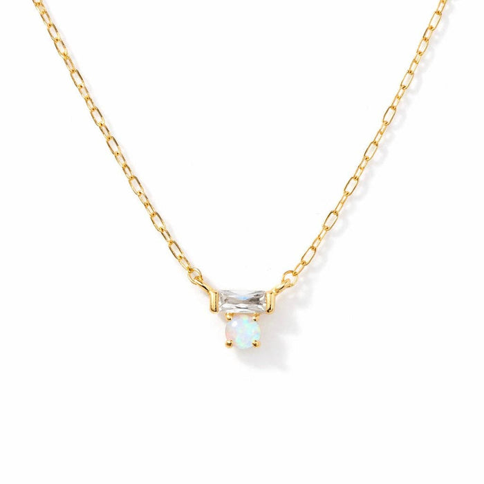 Mini Opal CZ Bar Necklace - Gold Filled: 17"