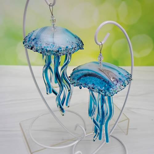 Glass Jellyfish Ornament - Blackberry and Cream / Deep Aqua Tentacles