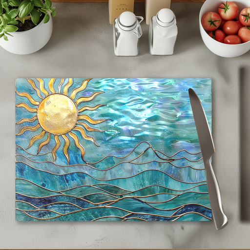 Tempered Glass Cutting Board: Ocean Sun - 8x11