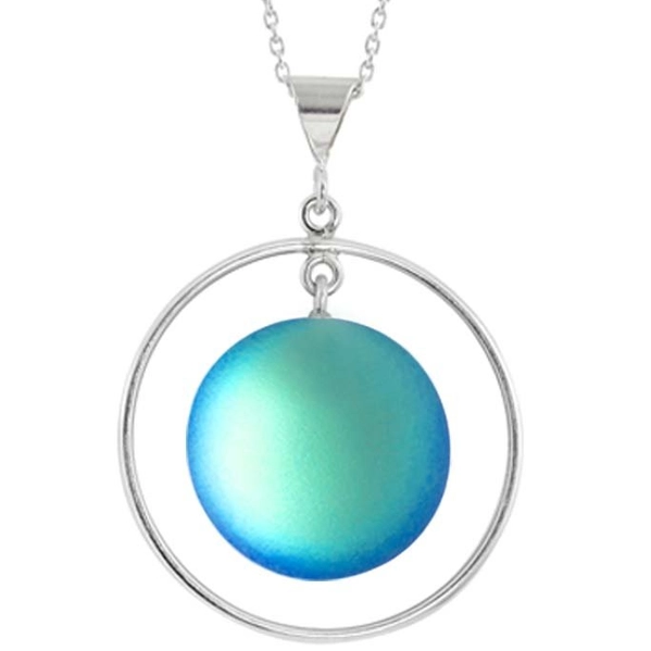 Necklace - Circle with Loop Pendant with Frosted Aqua Crystal - PEN-101-FA
