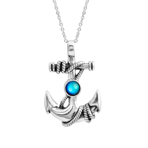 Necklace - Anchor Pendant with Frosted Blue Crystal - PEN-441-FB