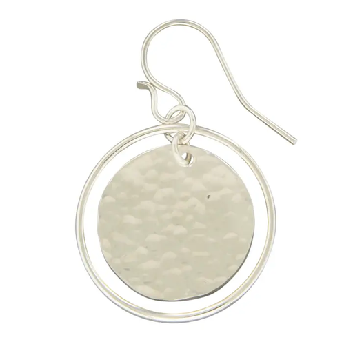 Earrings - Sterling Silver - Hammered Orbit Disc - A81-ss