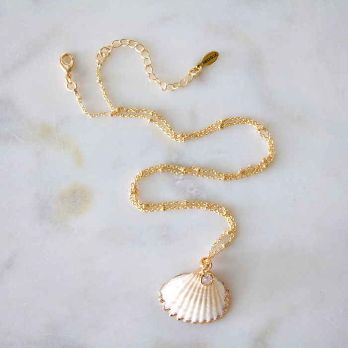Necklace - Clam Shell - CZ - MB