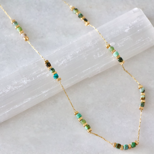 Necklace - Square Stone Beaded Chain - Turquoise - MB