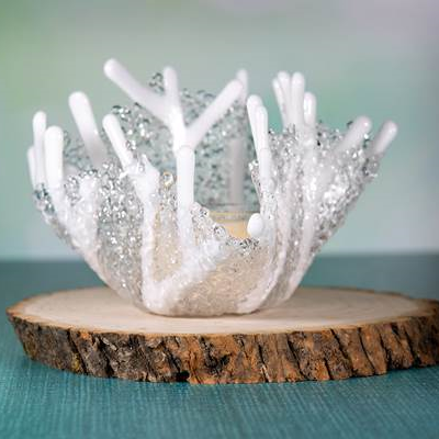 Coral Tealight Candle Holder - White