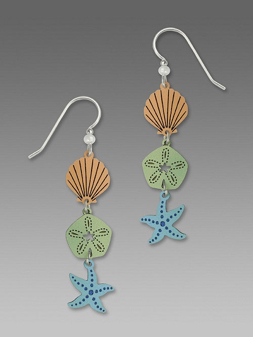 Earrings - 3-Part Starfish, Sand Dollar - 1424