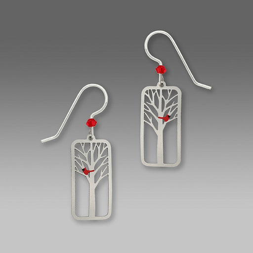 Earrings - Tree in Rectangle w/Cardinal - 1614