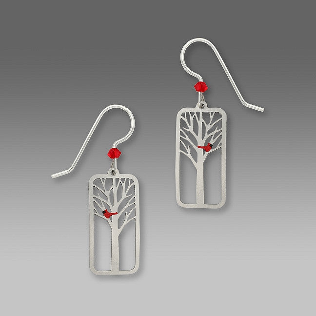 Earrings - Tree in Rectangle w/Cardinal - 1614