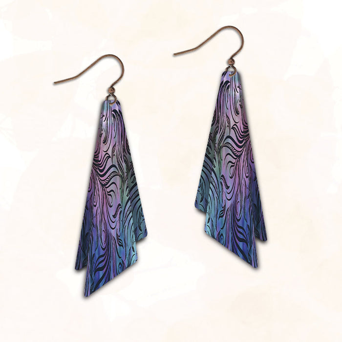 Earrings - Peacock Swirl Double Rectangle - 16NQ