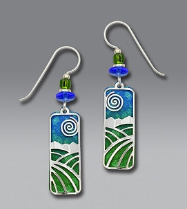 Earrings - Lush Green and Blue Column with Landscape Overlay - 7285