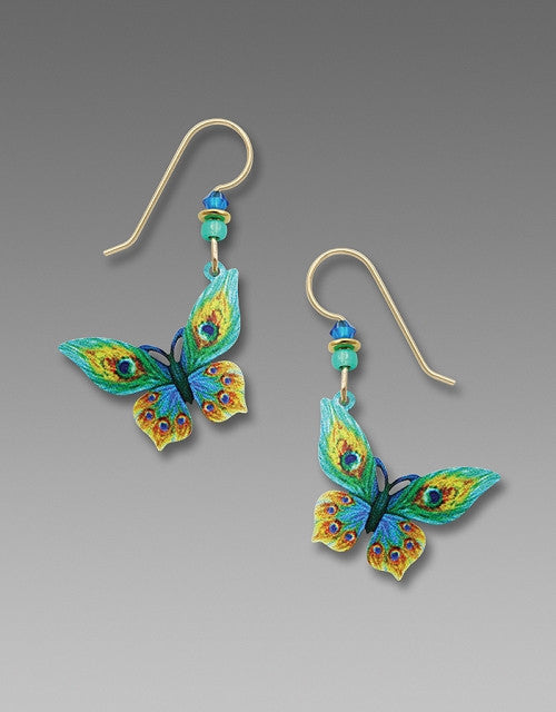 Earrings - Peacock Feather Butterfly - 1966