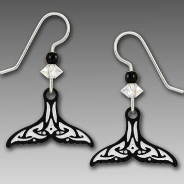 Earrings - Black and White Maori Whale Tail - 2124