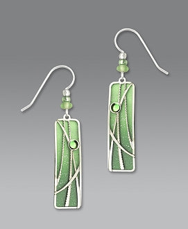 Earrings - Pistachio Green Column with Reeds Overlay - 7470