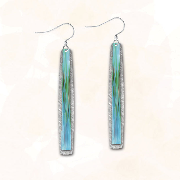 Earrings - Caribbean Waters Thin Double Rectangle - 2NLS