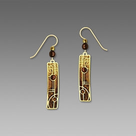 Earrings - Two-Toned Brown and Tan Column w/Gold Fill Circle and Overlay - 7446