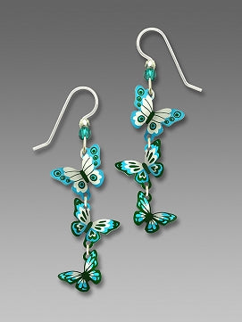 Earrings - Three Part 3-D Turquoise and Teal Butterflies - 1787