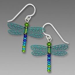 Earrings - Teal/Multi-Color Dragonfly with Beaded Tail - 1796