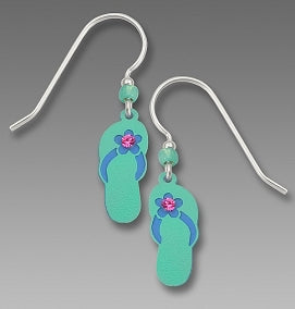 Earrings - Aqua & Sapphire Flip Flops with Rose Rhinestone - 1034-1