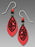Earrings - Coral Teardrop with Black Criss-Cross & Cab - 7656