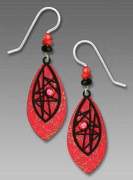 Earrings - Coral Teardrop with Black Criss-Cross & Cab - 7656