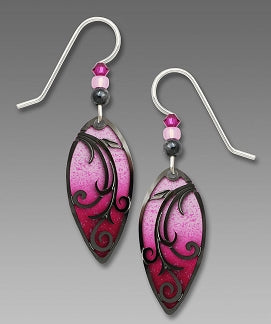 Earrings - Pink & White Hematite Over Pointed Oval - 7669