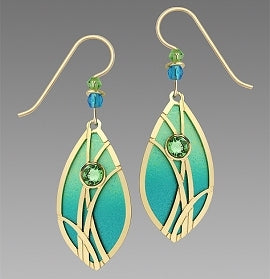 Earrings - Azure & Peridot Pointed Teardrop with Reeds & Cab - 7741