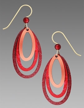 Earrings - Rich Red and Copper Three Layer Ovals - 7749