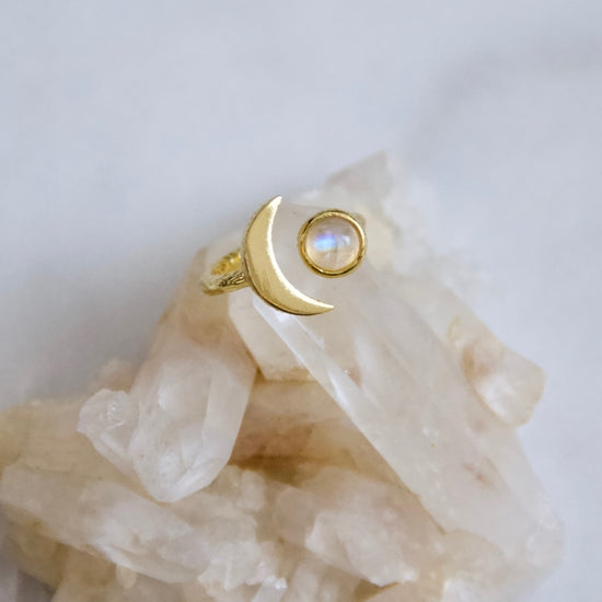 Ring - Moonstone and Crescent Moon