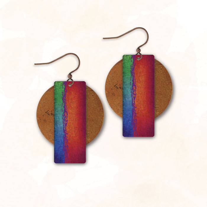 Earrings - Umber and Blue/Green Rectangle with Copper Disc - 6AE