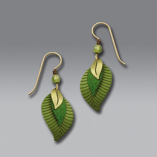 Earrings - green leaf earrings - 7020