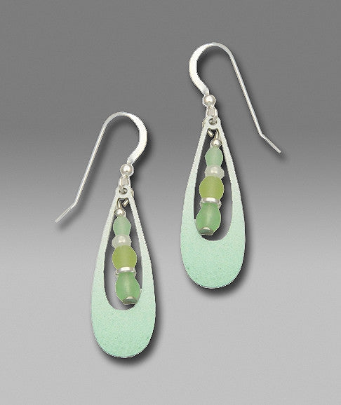 Earrings - Mint Green Open Tear Drop w/Beads - 7096