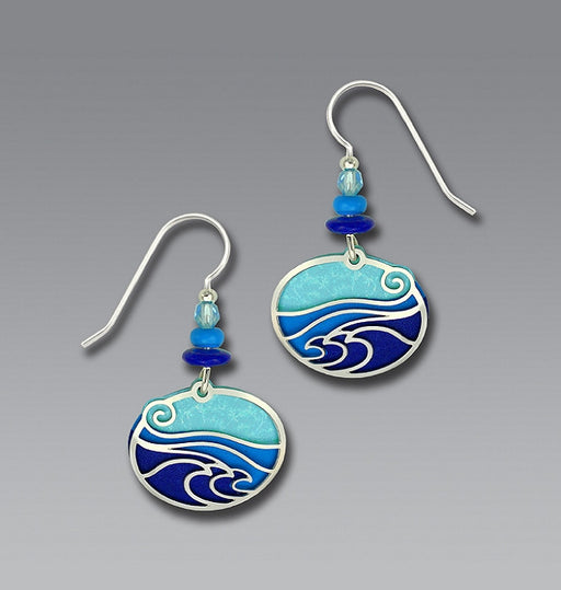 Earrings - IR "Waves" - Aqua/Blue/Purple Oval Backer - 7317