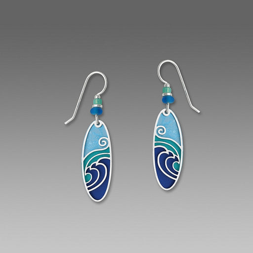 Earrings - Blue & Aqua Long Oval w/IR 'Waves' Overlay - 7350