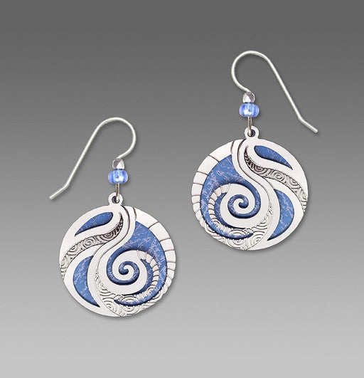 Earrings - Periwinkle disk with Spiral Overlay - 7487