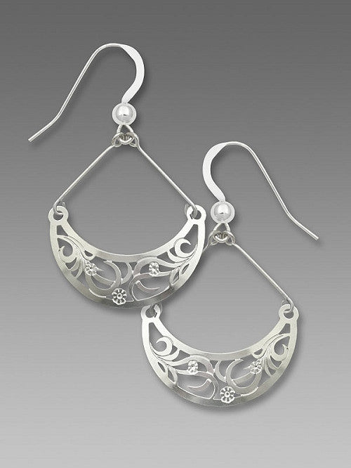 Earrings - Imit. Rhod. Crescent with Flowered Tendrils - 7605