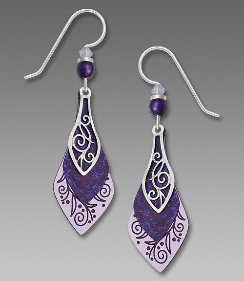 Earrings - Necktie trio with floral pattern in purples - 7774