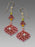Earrings - Deco Teardrop in Pinks with Leaves and Flower - 7847