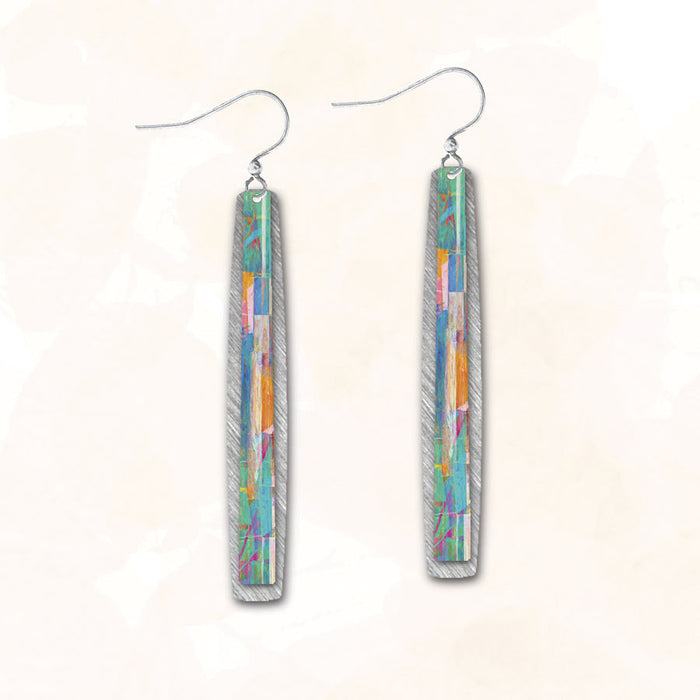 Earrings - Blue Green Orange Summer Days Thin Double Rectangle - 7NLS