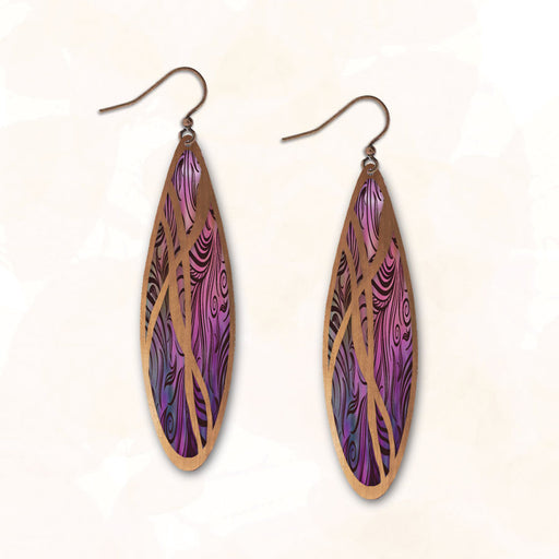 Earrings - Pink and Purple Swirl Drop with Copper Overlay - 8CGC