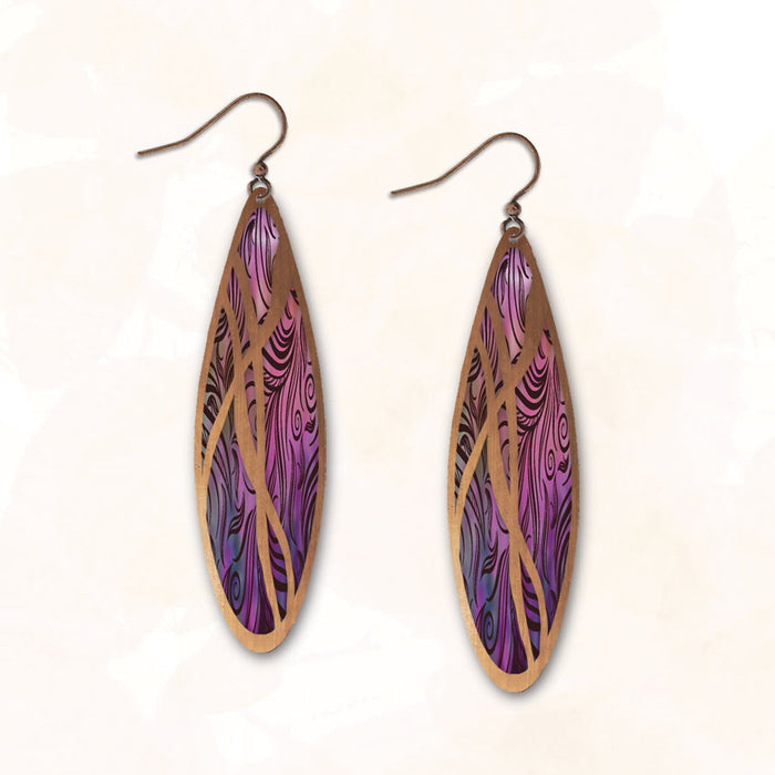 Earrings - Pink and Purple Swirl Drop with Copper Overlay - 8CGC