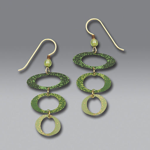 Earrings - 3 green open ovals - 7114