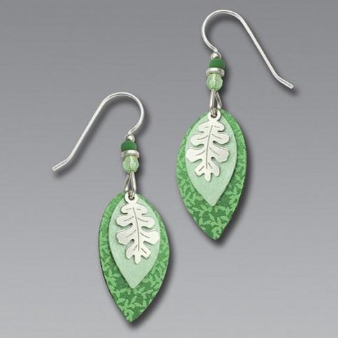 Earrings - 3-Part Mint Green Leaves w/IR Overlay - 7311