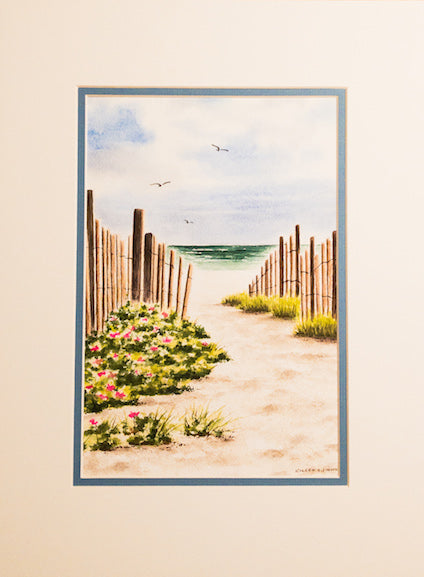 Original - 12x16 - Watercolor - Beach Path - Blue Matte