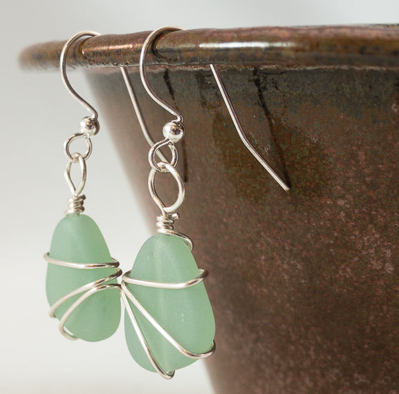 Earrings - Freeform Wraps - Small - Opaque Green