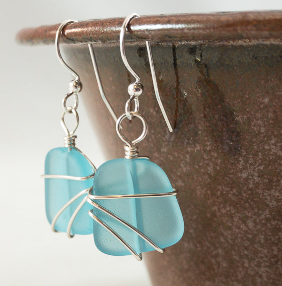 Earrings - Freeform Wraps - Small - Turquoise Blue