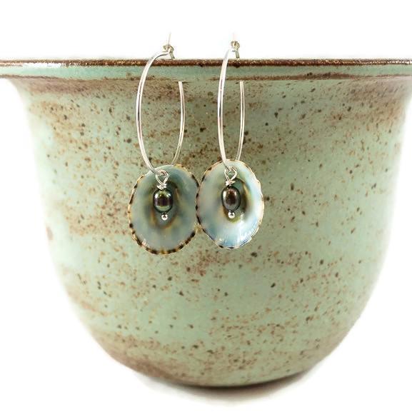 Earrings - Limpet Hoops - Peacock - Sterling Silver